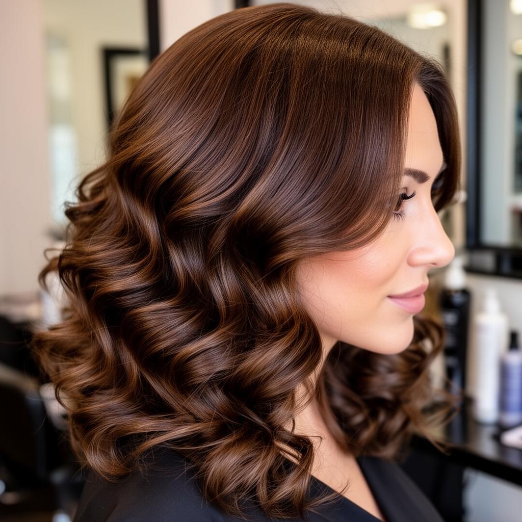 Voluminous brunette blowout with bouncy curls